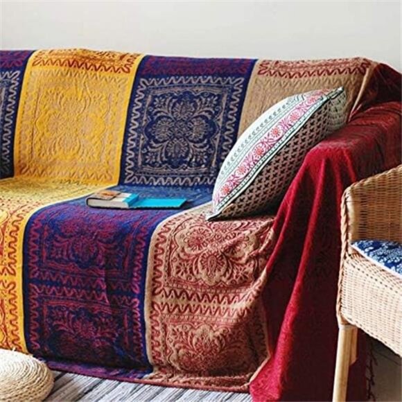 Boho Throw Blanket, Chenille Jacquard Tassels Throw Blankets for Bed Couch Soft